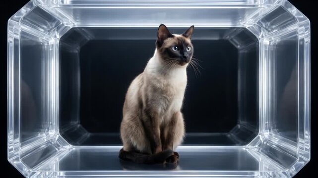シュレーディンガーの猫の重ね合わせ状態から生への量子崩壊を描く高精細CG映像
