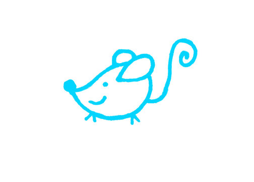 Minimalist hand drawn blue mouse illustration on a clean white background with minimalist illustration creative abstract whimsical isolated background decorative artistic handwritten
