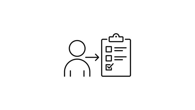 Minimalist icon of a person completing a task list on a clipboard.