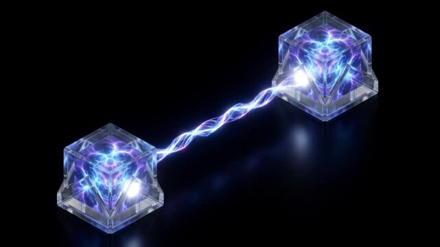暗黒空間における2つのノード間の量子もつれとエネルギー同期の高精細CG映像