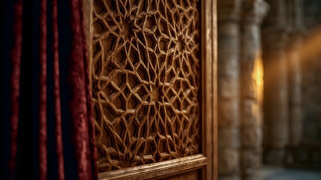 Carved Wooden Confessional Booth Lattice Screen