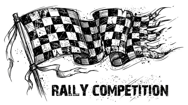 Waving Checkered Flag - Rally Competition Winner, Race Finish Line, Motorsport Victory