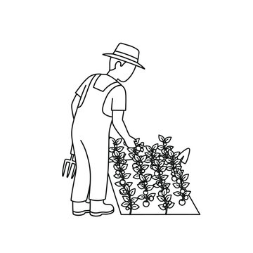 Farmer Cultivating Garden Harvest with Tools