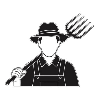 Farmer with Pitchfork on Shoulder