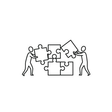 Teamwork Concept Two People Assembling Puzzle Pieces
