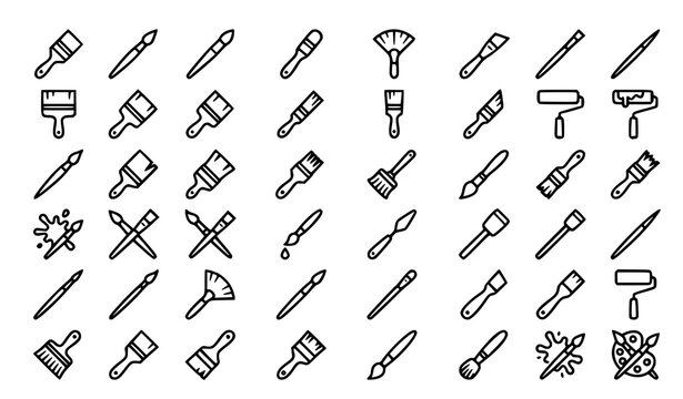 Minimal Paint Brush Vector Icon Collection for Art and Design