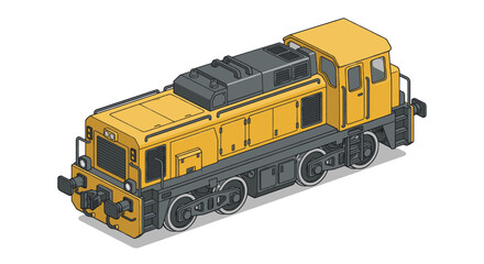Yellow industrial diesel locomotive engine on isolated white background. © Bismillah