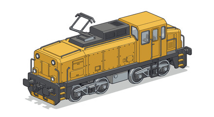 Vintage yellow industrial diesel locomotive with maintenance crane on flatbed. © Bismillah
