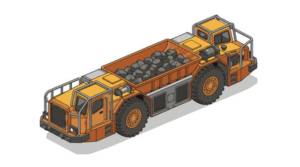 Heavy-duty orange off-road mining truck with large rugged tires. © Bismillah