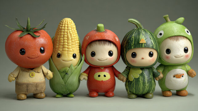 Cute vegetable characters collection in cartoon style