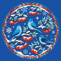 Obraz premium Winter Birds Festive Circle