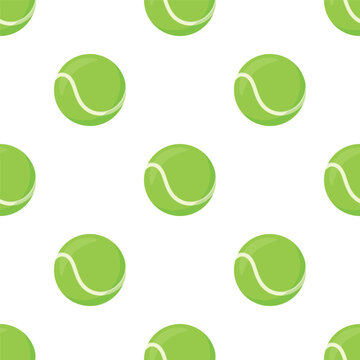 Vector Green Tennis Ball Seamless Pattern. Green Vector Background with Flat Tennis Balls. Repeat Tile for Sports Design, Tennis Ball Pattern for Textile, Packaging, Gift Wrap, Fabric