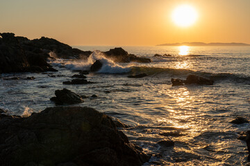 Obraz premium sweeping sunset views over the Sea of Japan Sasagawa Nagare Coastline