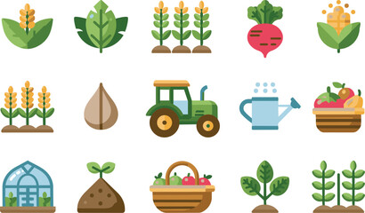 Colorful farming and gardening icons set © KM