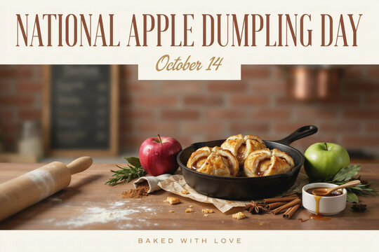 National Apple Dumpling Day, apple dessert, baked food, October 14, sweet treats, kitchen scene