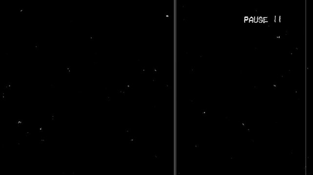 VHS Video Tape Pause Screen Overlay with Analog Static Distortion, Retro Glitch Noise, Vintage Television Display, Timestamp, Record Interface, and Signal Flicker 4k video