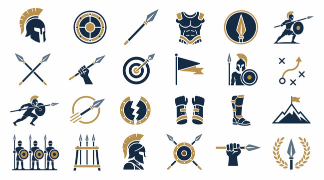Collection of Ancient Greek Warrior Icons and Symbols.