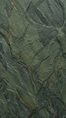Fototapeta premium Deep olive green slate stone texture backdrop — raw cracked schist rock background with organic details for natural cosmetic or mens grooming product displ