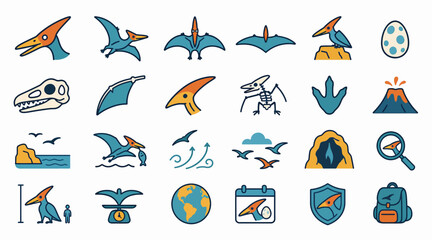 Colorful Dinosaur and Prehistoric Life Icon Set. © Dian
