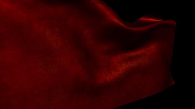 Red flag with aged fabric texture waving in the wind