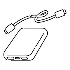 防災用品に使えるモバイルバッテリーと充電ケーブルの線画イラスト © 帰路 ひび乃