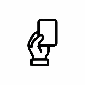 Linear hand icon for soccer referee penalty card illustration in black and white. Suitable for sports websites, publications, and designs.