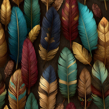 seamless patterns Colorful feather pattern background with vibrant bohemian texture