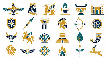 Collection of ancient and mythical vector icons and symbols. © Badak