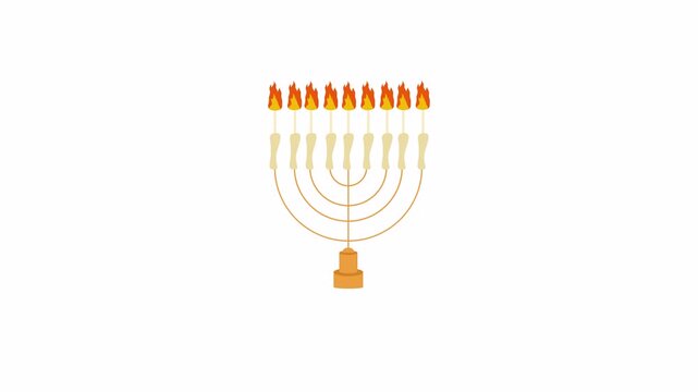 Hanukkah Menorah with Lit Candles Flat Animation on White