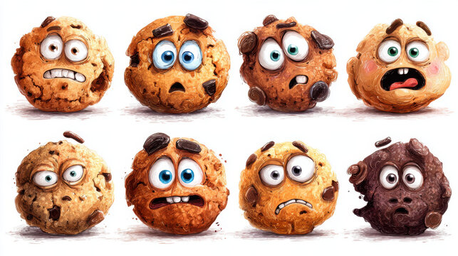 Diverse Set of Expressive Cookie Characters With Funny Cartoon Faces