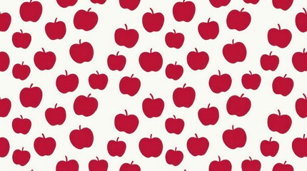 Seamless red apple fruit silhouettes on white background pattern