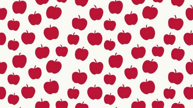 Seamless red apple fruit silhouettes on white background pattern