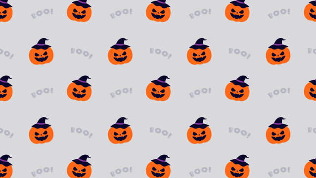 魔女の帽子をかぶったジャックオーランタンのグレーベースのおしゃれでシンプルなハロウィン16:9背景素材