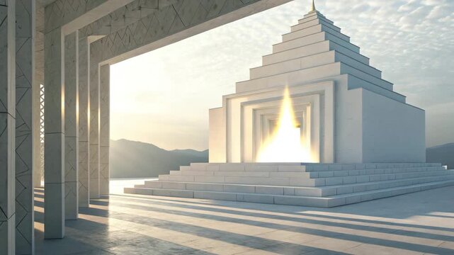 Architectural Pyramid Structure with Gradual Light Reveal During Sunrise