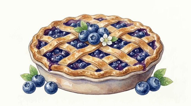 A delicious blueberry pie with a lattice crust and fresh blueberries on top