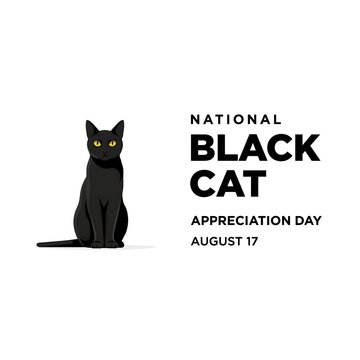 National black cat appreciation day poster featuring sitting feline character domestic blackcat appreciation