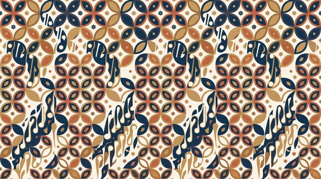 leopard skin textureSeamless Javanese Batik Pattern with Large Scale Kawung and Parang Motifs in Navy Brown Gold on Cream Background