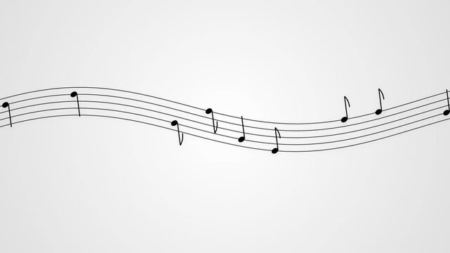 Music notes moving on wavy staves over a light background