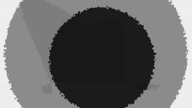 Abstract pulsating black circular ink blot transition in greyscale