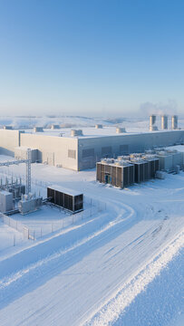 Winter AI Data Center in Snowy Landscape