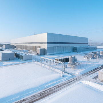 Winter AI Data Center in Snowy Landscape