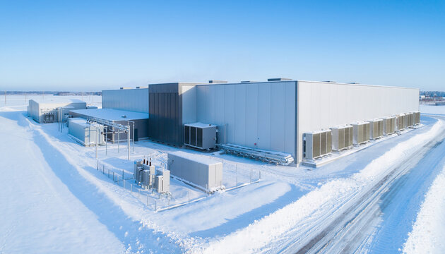 Winter AI Data Center in Snowy Landscape