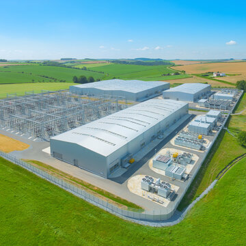 Aerial View of Rural Hyperscale AI Data Center