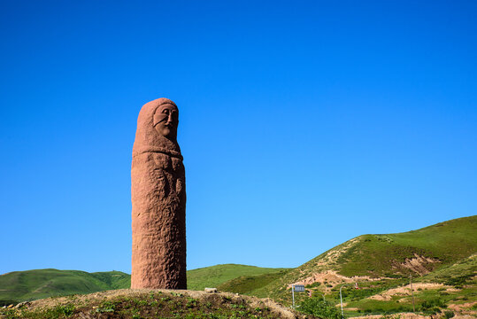 Stone Figure Relics on the Steppe in Tekes, Ili, Xinjiang, China
