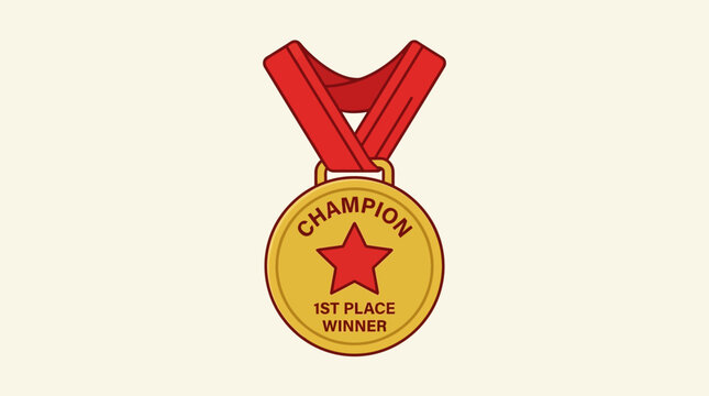 Gold And Red Championship Medal Third Place Award.