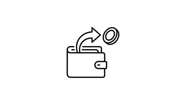 Outline icon of a wallet with a coin being withdrawn or spent.