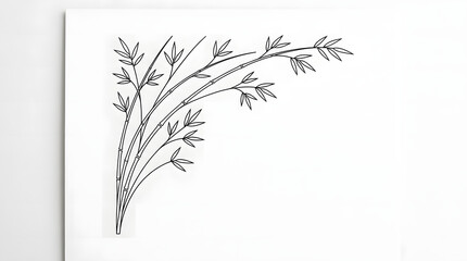 Obraz premium Minimalist bamboo corner ornament featuring black ink brush strokes on a clean white background