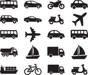 Fototapeta premium Collection Of Transportation Vehicle Silhouettes For Design And Infographics