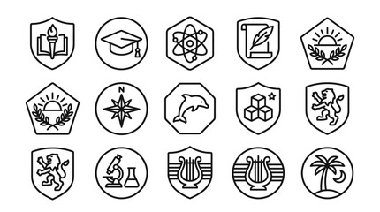 Fototapeta premium Collection of Educational and Emblem Icons Representing Diverse Concepts