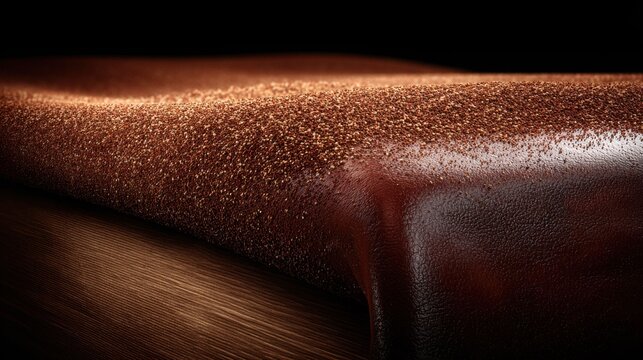 Close-up of dark, textured ebony wood sawdust creating a rich, velvety layer on a wooden surface.